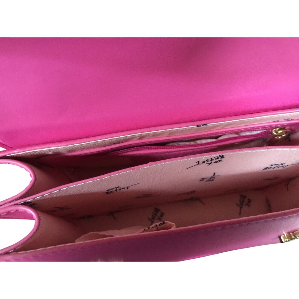 Betsey Johnson XOMYLO 2 Teddy Bear Charm Crossbody Bag Pink Sequin NWT - Picture 11 of 14